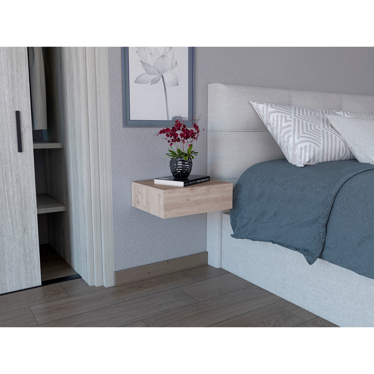 Mesa de Noche Milano Ceniza 40x13cm Flotante con Un Cajón - Mesas de Noche | Bylmo