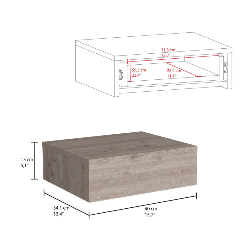 Mesa De Noche Milano Ceniza 40x13cm Flotante Con Un Cajón