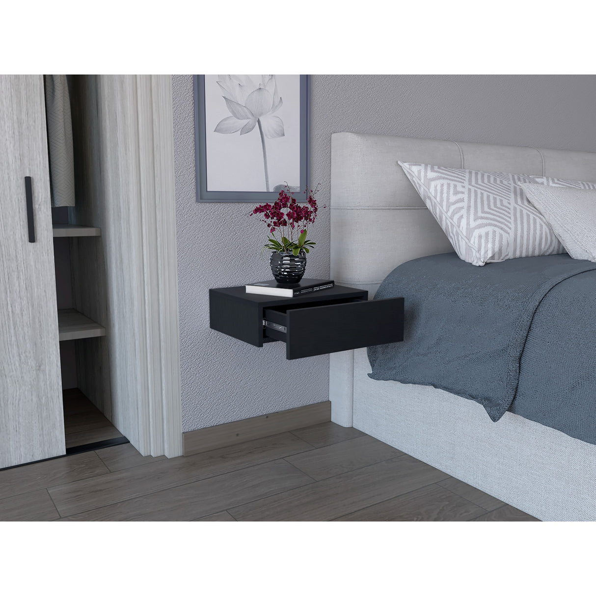 Mesa de Noche Milano Wengue 40x13cm Flotante con Un Cajón - Mesas de Noche | Bylmo