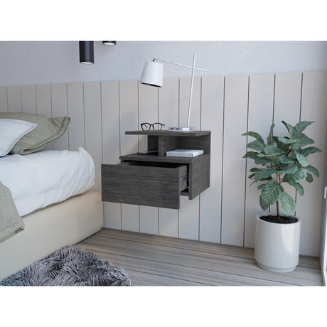 Mesa de Noche Sleep V Roble Gris 35.6x29.5 cm Flotante con Un Cajón - Mesas de Noche | Bylmo