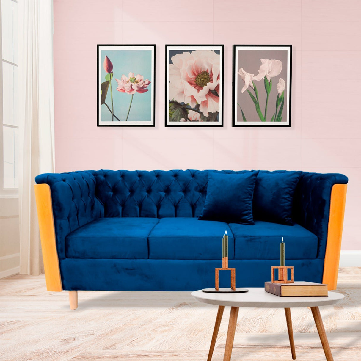 Sofá Steiner Azul Petróleo 210x80cm Con Dos Cojines - Sofas y Poltronas | Bylmo