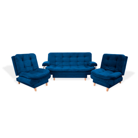 Sala Clic Clac Keller Azul Petróleo 175x90cm con Dos Sillas Clic Clac y Un Sofá Cama - Sofas y Poltronas | Bylmo