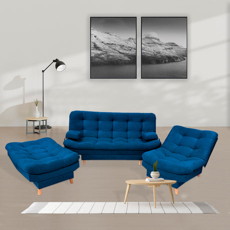 Sala Clic Clac Keller Azul Petróleo 175x90cm con Dos Sillas Clic Clac y Un Sofá Cama - Sofas y Poltronas | Bylmo