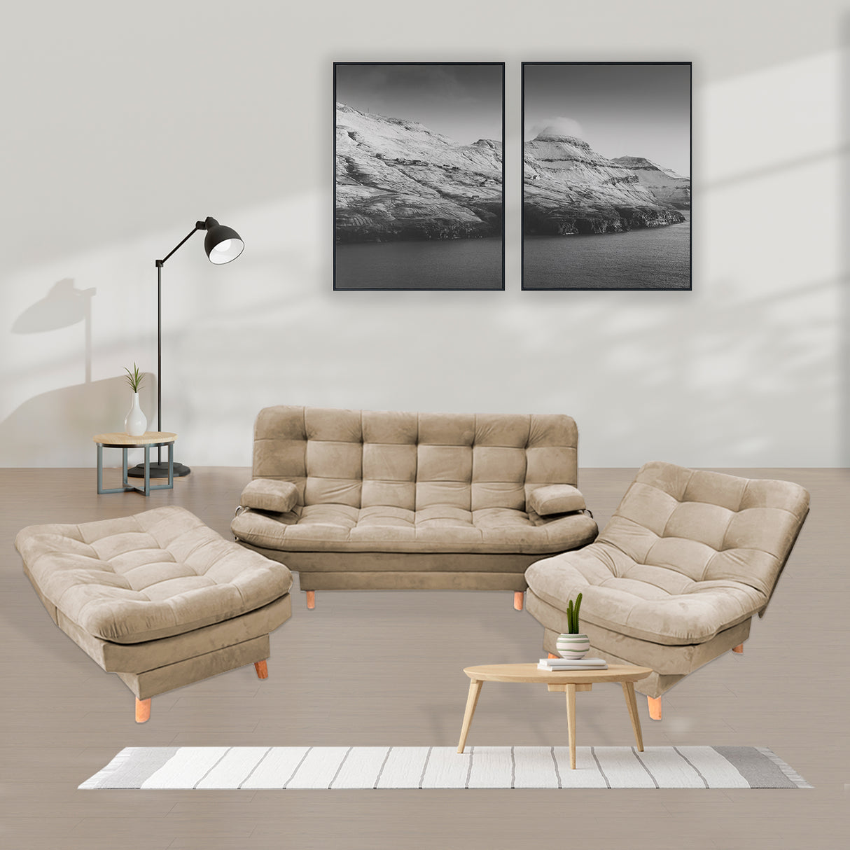 Sala Clic Clac Keller Camel 175x90cm con Dos Sillas Clic Clac y Un Sofá Cama - Sofas y Poltronas | Bylmo