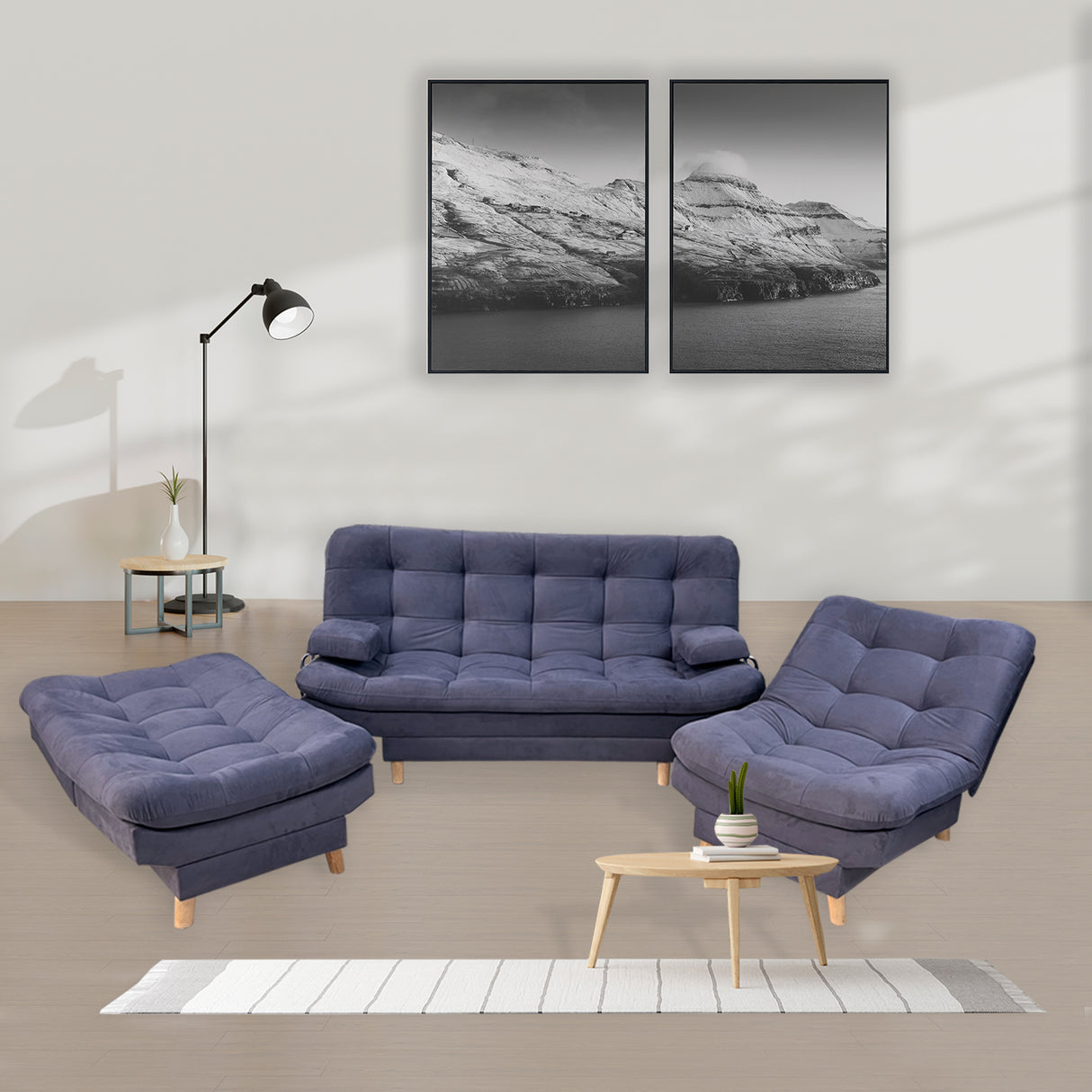 Sala Clic Clac Keller Gris 175x90cm con Dos Sillas Clic Clac y Un Sofá Cama - Sofas y Poltronas | Bylmo