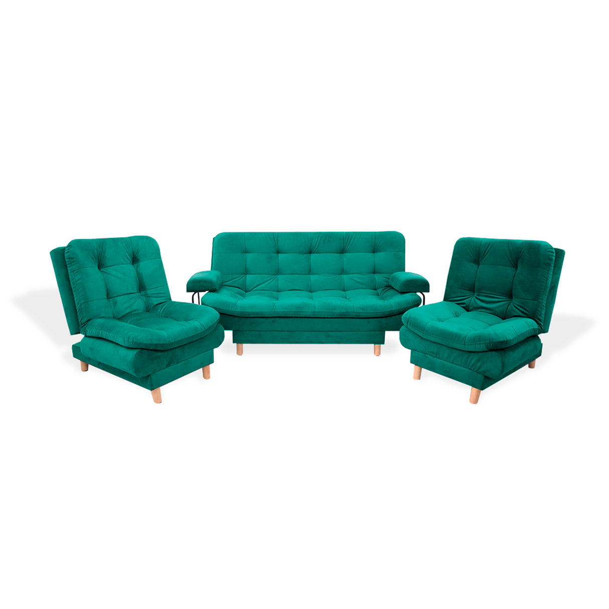 Sala Clic Clac Keller Verde 175x90cm con Dos Sillas Clic Clac y Un Sofá Cama - Sofas y Poltronas | Bylmo