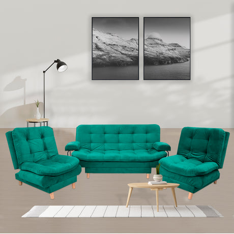 Sala Clic Clac Keller Verde 175x90cm con Dos Sillas Clic Clac y Un Sofá Cama - Sofas y Poltronas | Bylmo