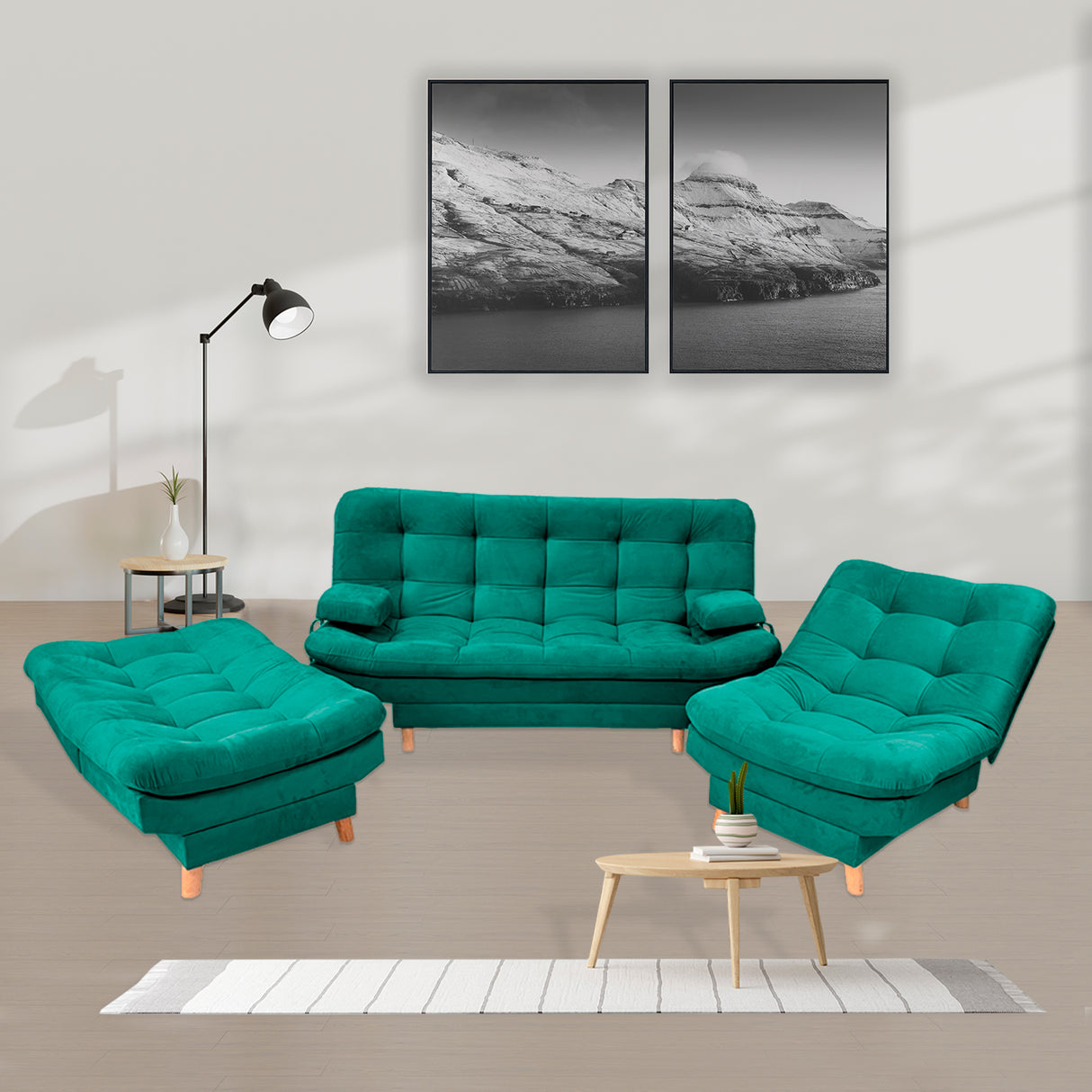 Sala Clic Clac Keller Verde 175x90cm con Dos Sillas Clic Clac y Un Sofá Cama - Sofas y Poltronas | Bylmo