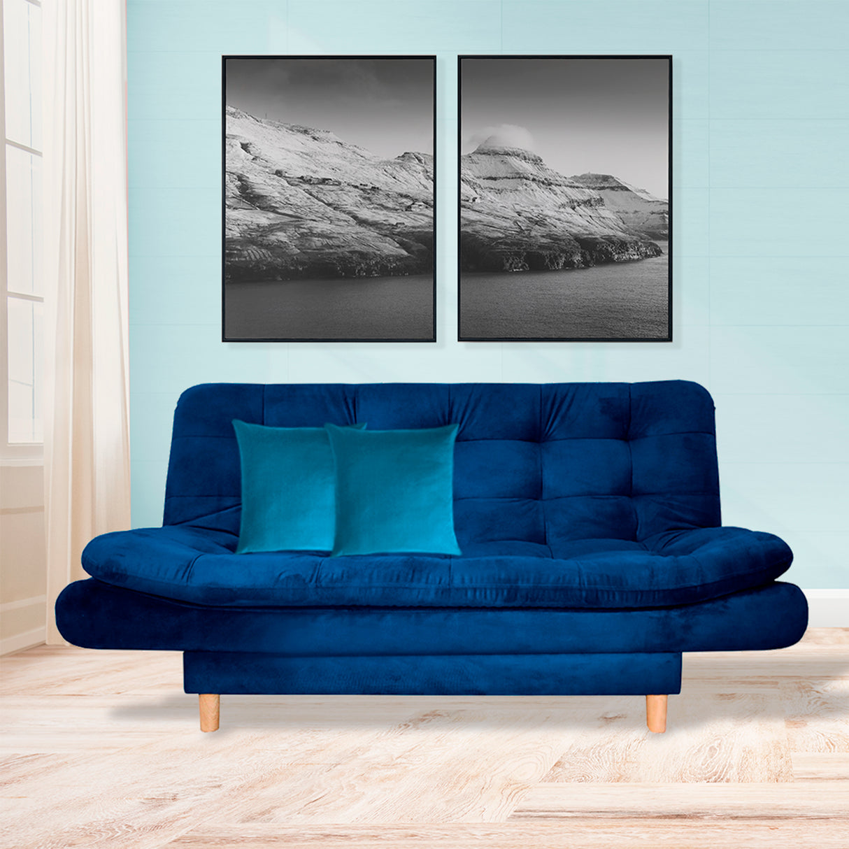 Sofá Cama Meier Azul Petróleo 175x90cm con Dos Cojines - Sofas y Poltronas | Bylmo