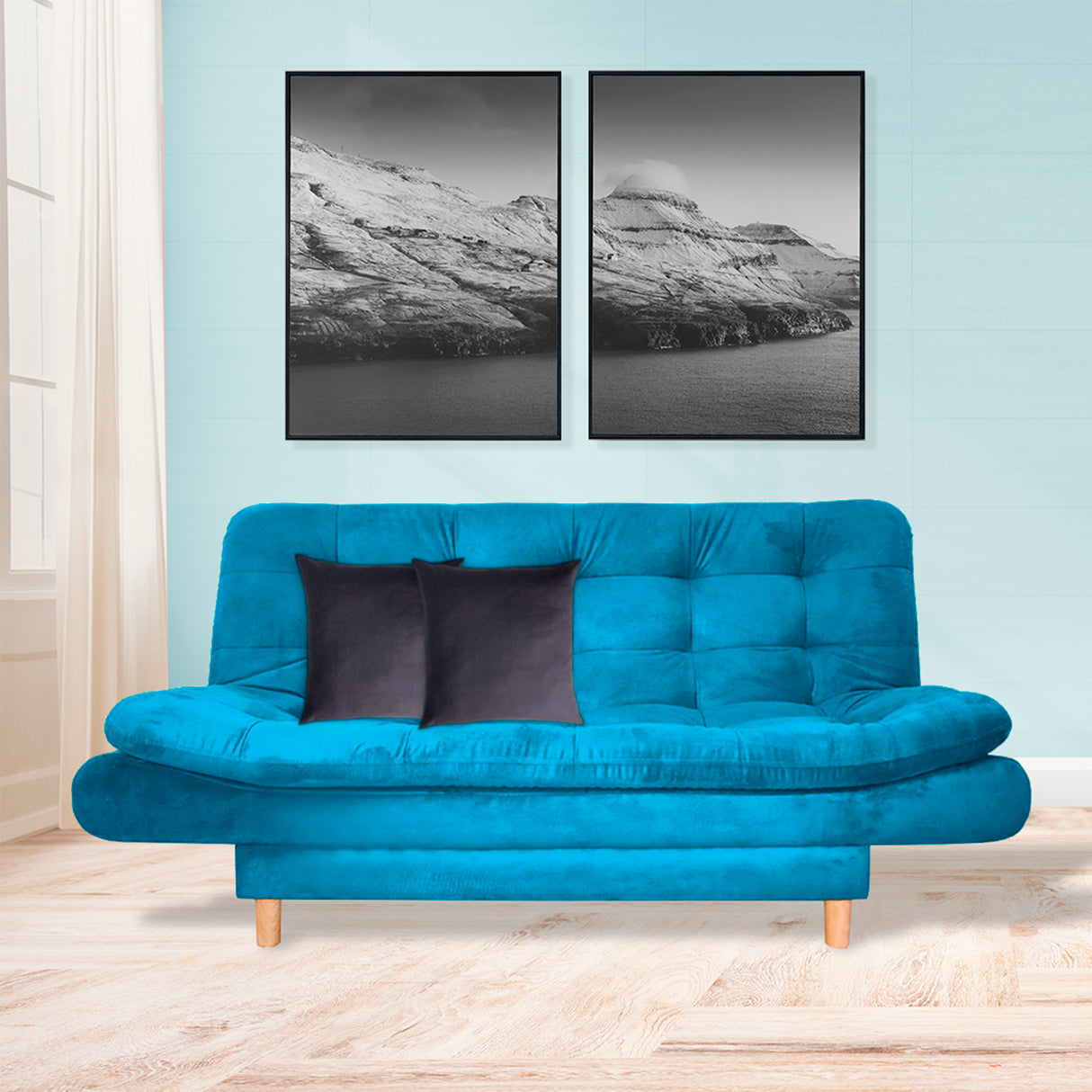 Sofá Cama Meier Turquesa 175x90cm con Dos Cojines - Sofas y Poltronas | Bylmo