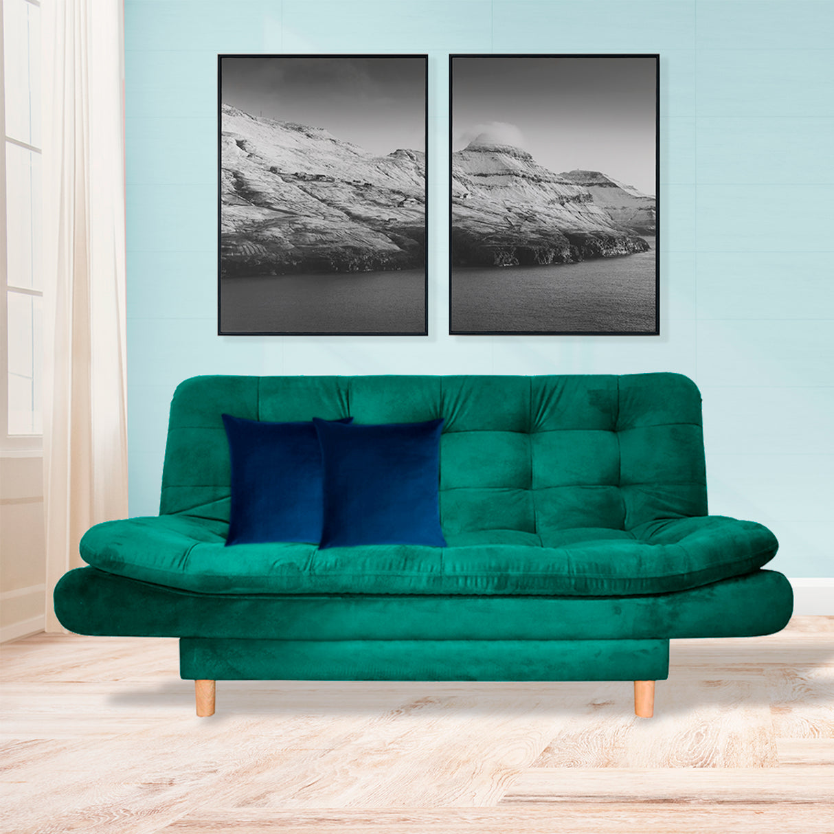 Sofá Cama Meier Verde 175x90cm con Dos Cojines - Sofas y Poltronas | Bylmo