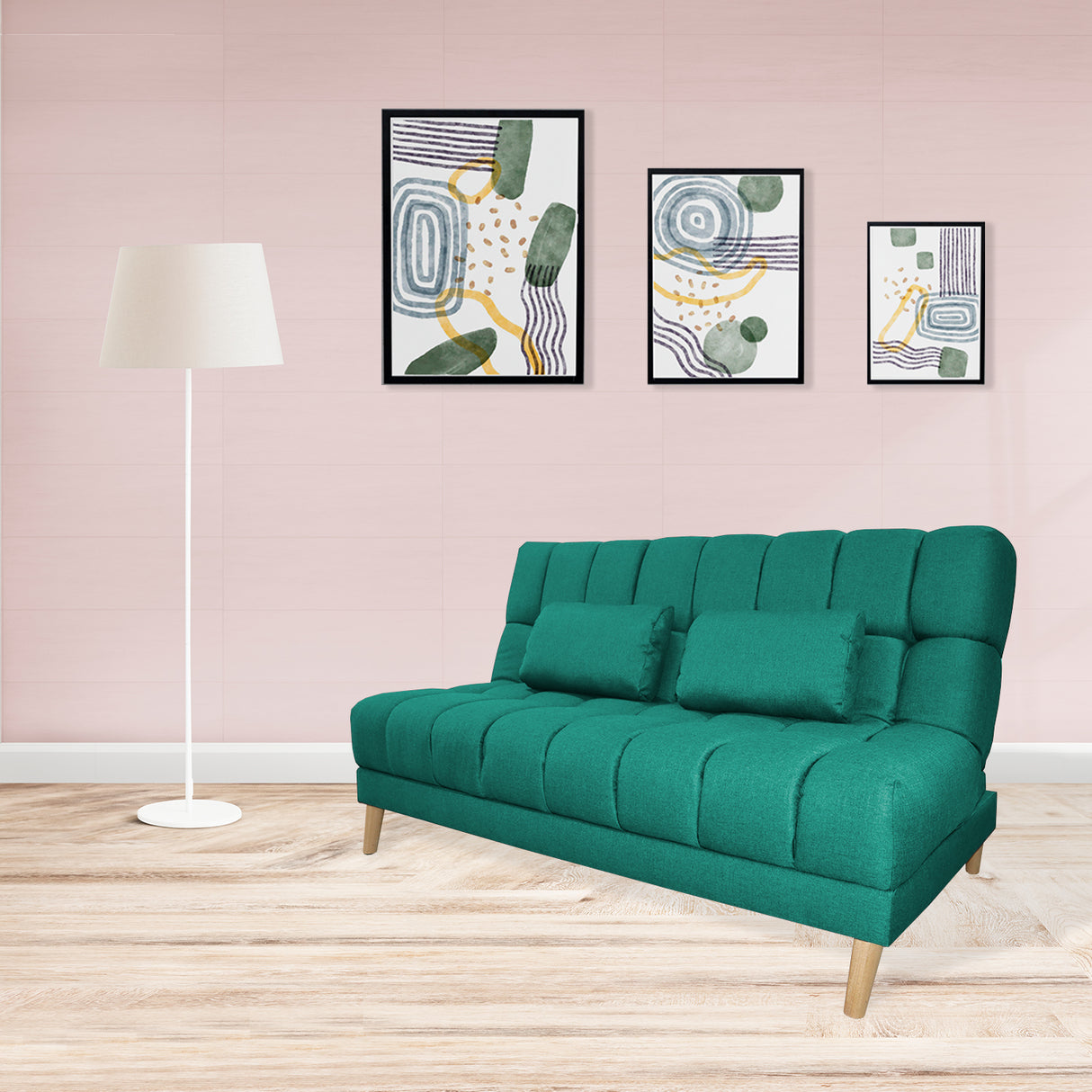 Sofá Cama Baumann Verde 180x90cm con Cuatro Cojines - Sofas y Poltronas | Bylmo