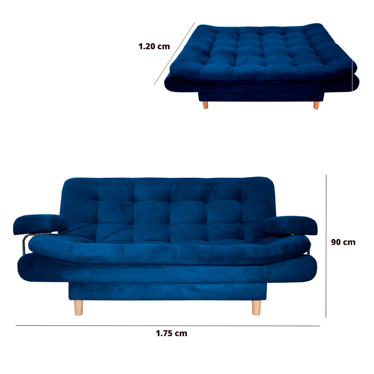 Sofá Cama Keller Azul Petróleo 175x90cm con Dos Cojines - Sofas y Poltronas | Bylmo