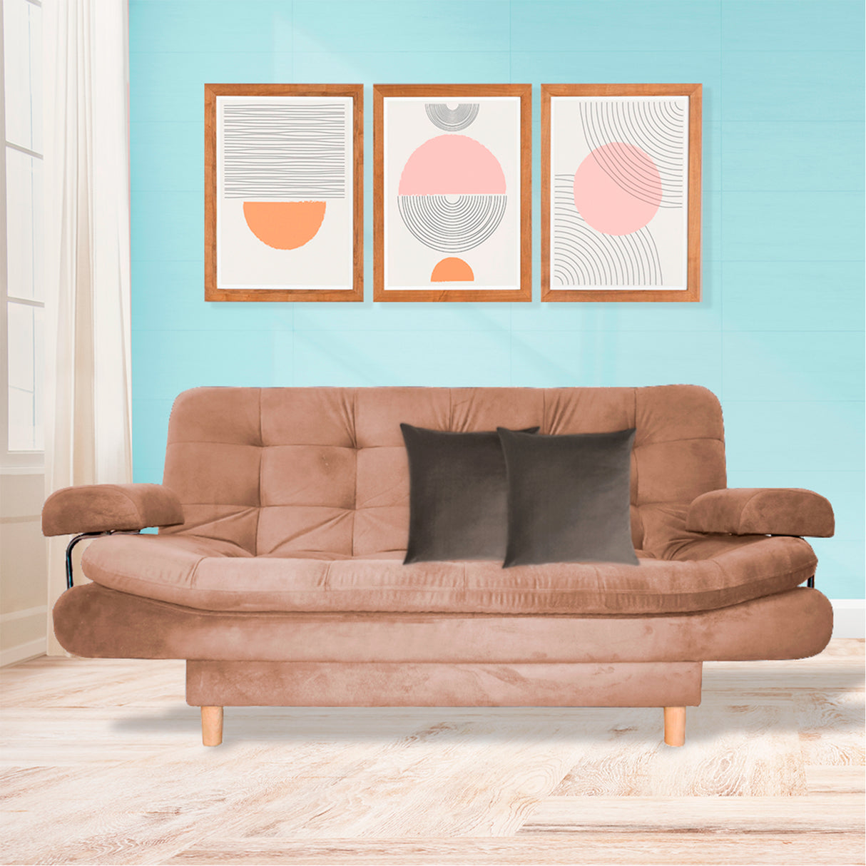 Sofá Cama Keller Camel 175x90cm con Dos Cojines - Sofas y Poltronas | Bylmo