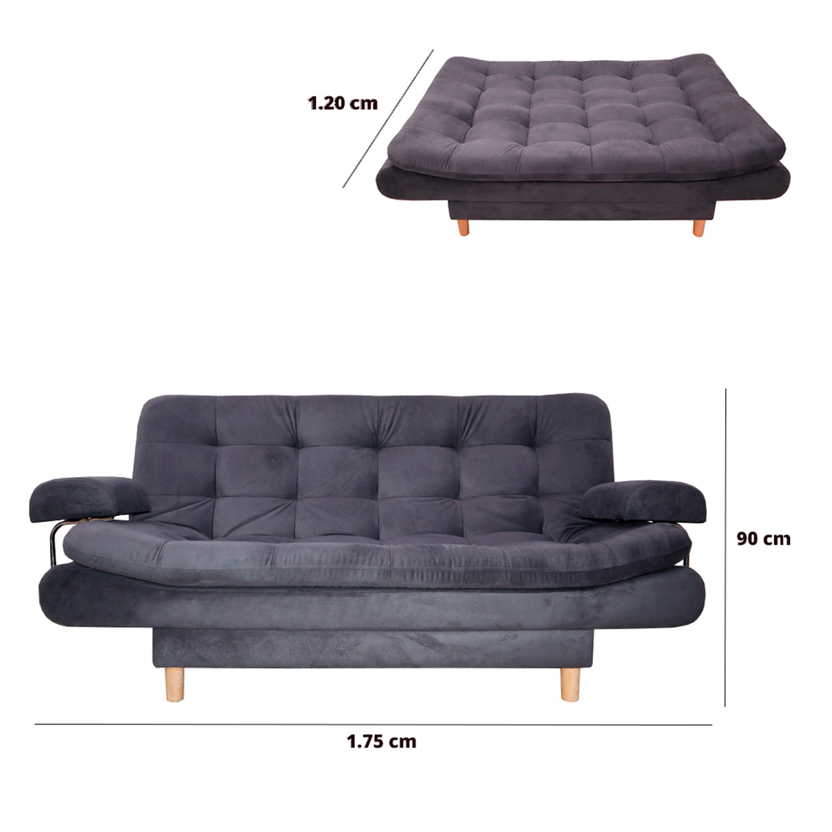 Sofá Cama Keller Gris 175x90cm con Dos Cojines - Sofas y Poltronas | Bylmo