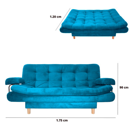 Sofá Cama Keller Turquesa 175x90cm con Dos Cojines - Sofas y Poltronas | Bylmo