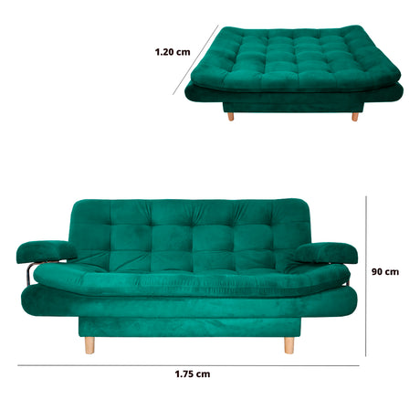 Sofá Cama Keller Verde 175x90cm con Dos Cojines - Sofas y Poltronas | Bylmo