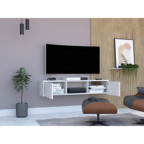 Repisa para TV Glen Blanco 125.1x26.8cm Flotante con Ranuras para Cables - MUEBLES DE TV | Bylmo