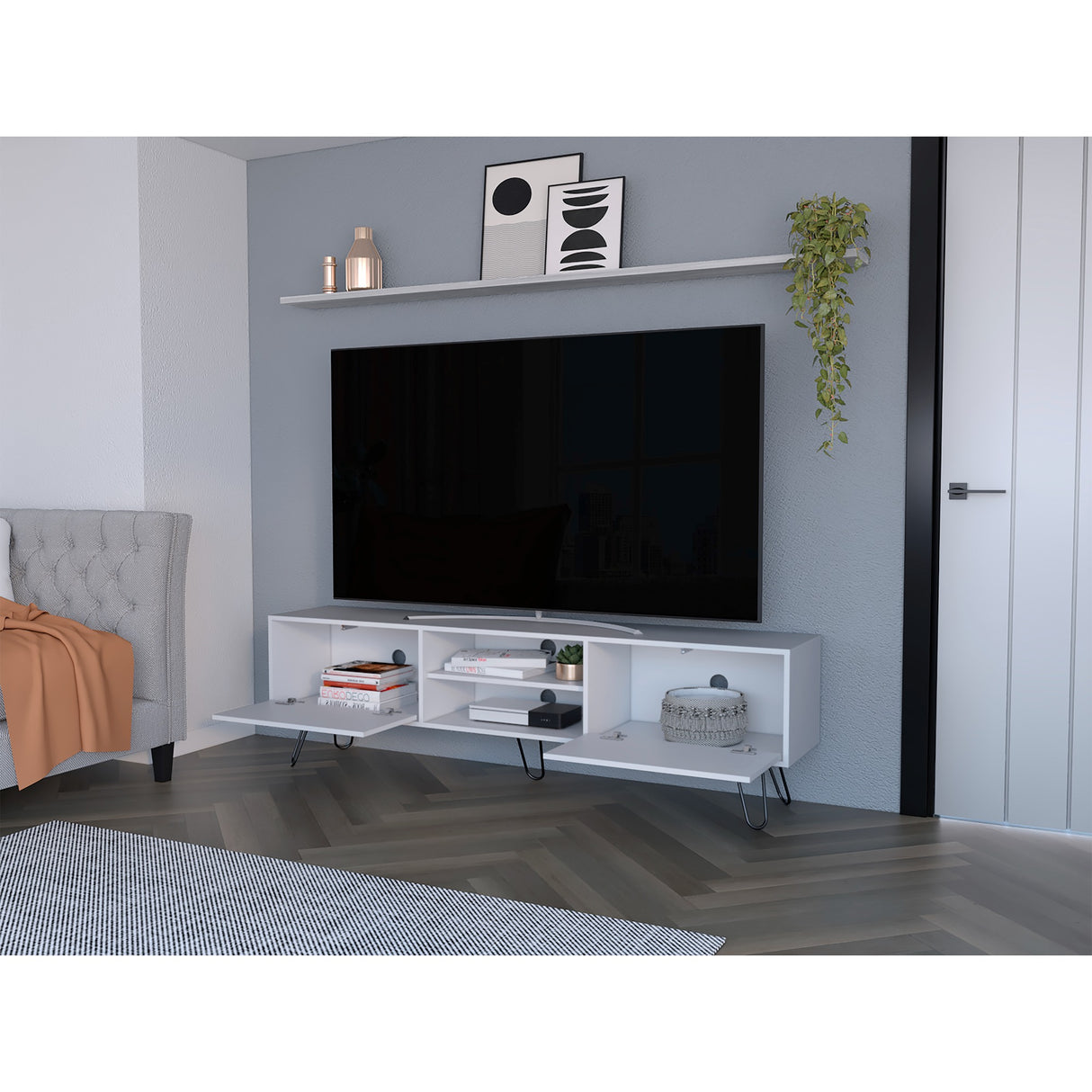 Rack de TV Vassel Blanco 180x52.5cm Para TV hasta 70 Pulgadas - Muebles de TV | Bylmo