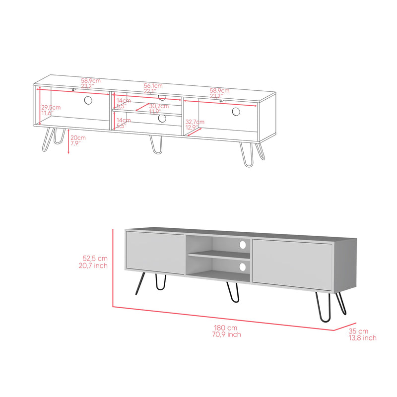 Rack De Tv Vassel Blanco 180x52.5cm Para Tv Hasta 70 Pulgadas