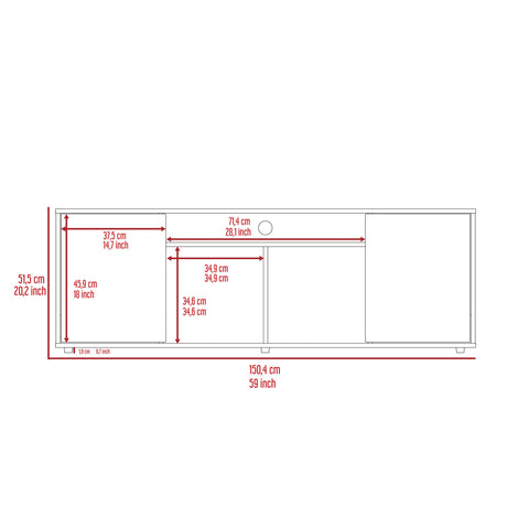 Rack de TV Prana Wengue 150.4x51.5cm Para TV hasta 65 Pulgadas - Muebles de TV | Bylmo