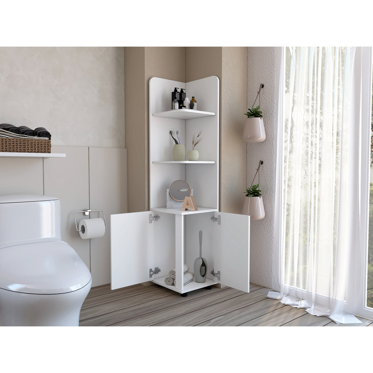 Mueble para Baño Esquinero Malibu Blanco 37.5x158 cm con Entrepaños - Muebles para Baño | Bylmo