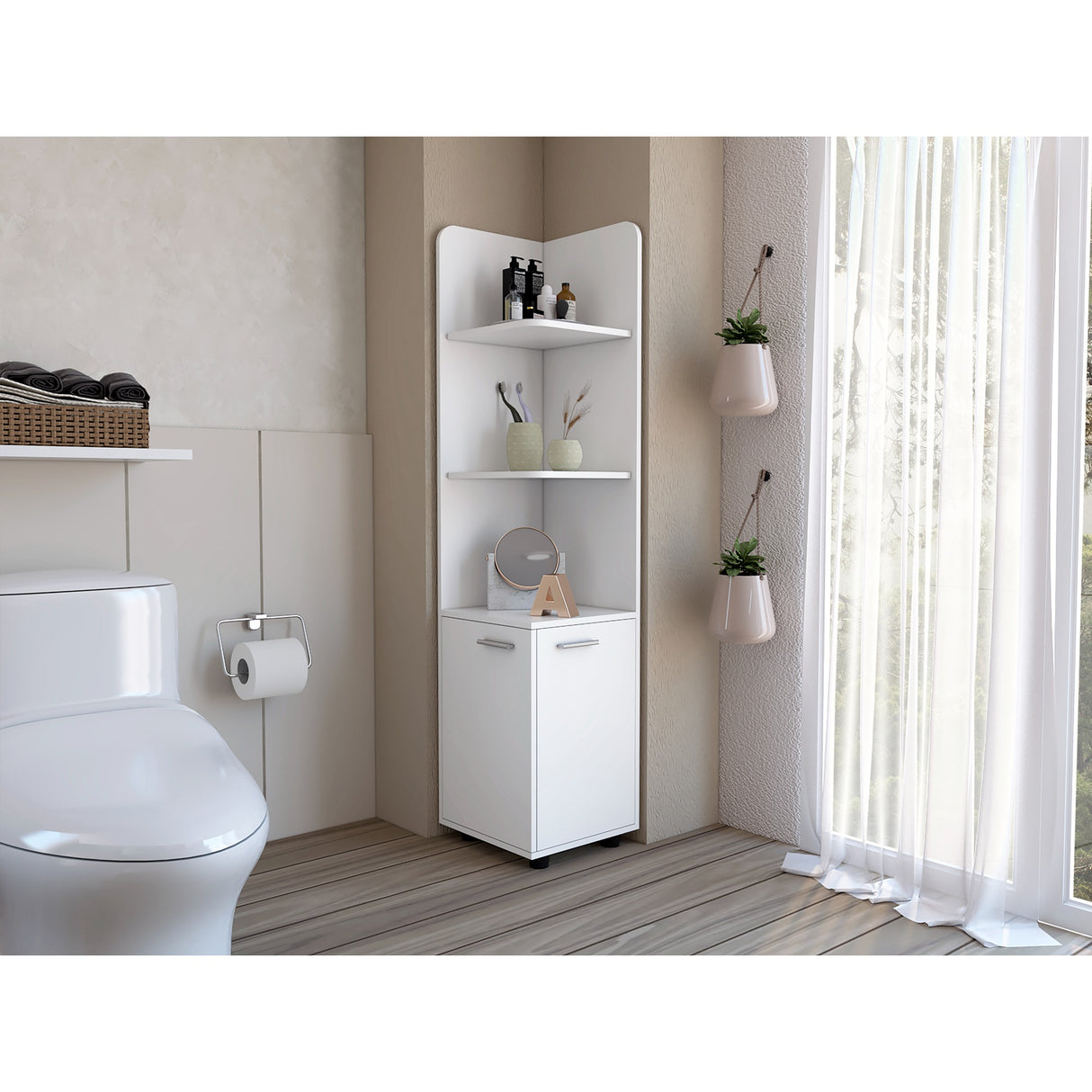 Mueble para Baño Esquinero Malibu Blanco 37.5x158 cm con Entrepaños - Muebles para Baño | Bylmo