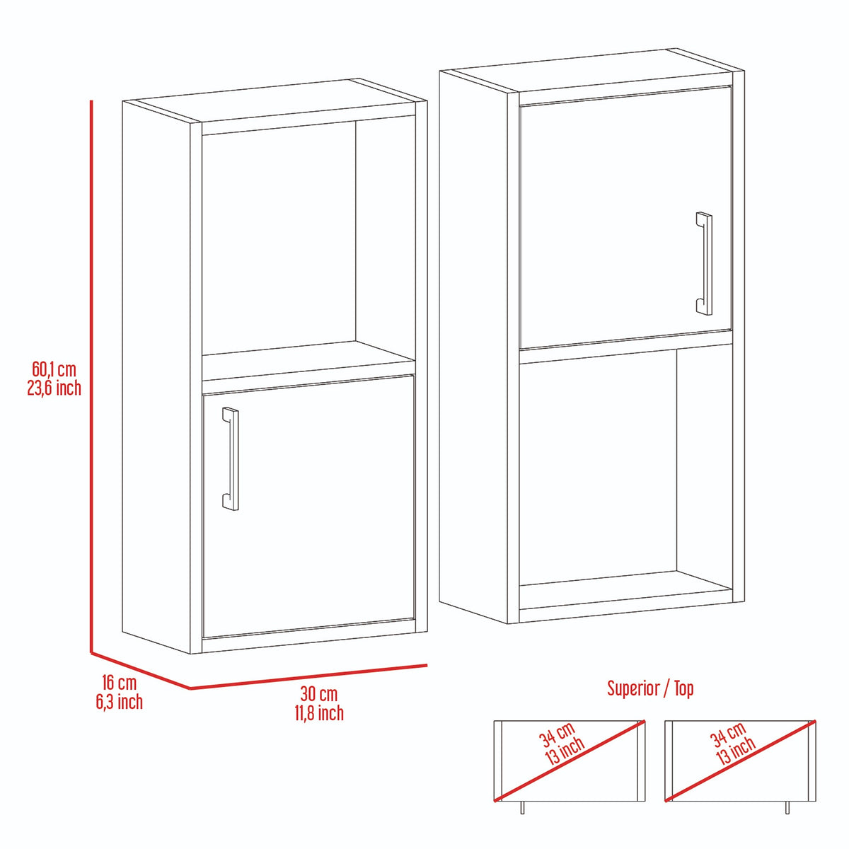 Estanteria para Baño Bath R Blanco 30x60.1cm sin Cajones y con Dos Entrepaños