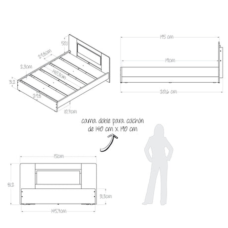 Combo Cama y Mesas de Noche Double Life Duna 151x81.2cm para Cama Doble 140x190cm - CAMAS | Bylmo