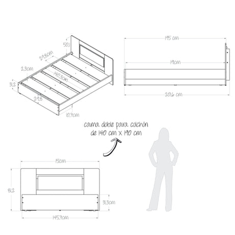 Combo Cama y Mesas de Noche Double Life Wengue 151x81.2cm para Cama Doble 140x190cm - CAMAS | Bylmo