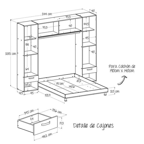 Combo Cama y Closet Double Life Duna 148x21.5cm para Cama Doble 140x190cm - CAMAS | Bylmo