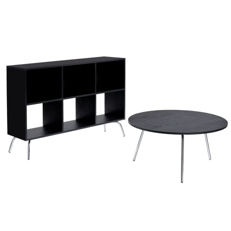 Combo Biblioteca Pop Negro 120x120cm Con Mesa De Centro Redonda Tik