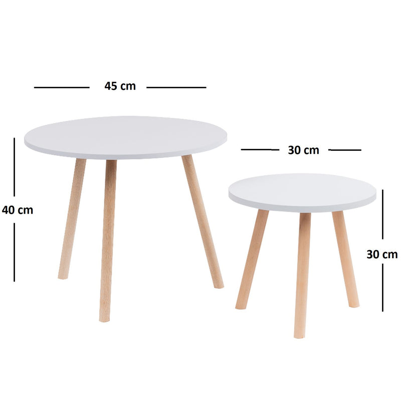 Set X2 Mesas De Centro Bolillo Blanco 45x40cm Circular