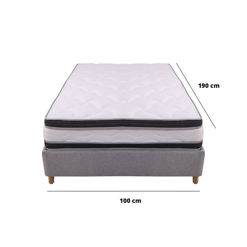 Combo Base Cama Y Colchón Blaser Gris Claro 100x190cm Sencillo