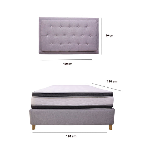 Combo Base Cama y Colchón Blaser Gris Claro 120x190cm Semidoble con Espaldar - Camas | Bylmo