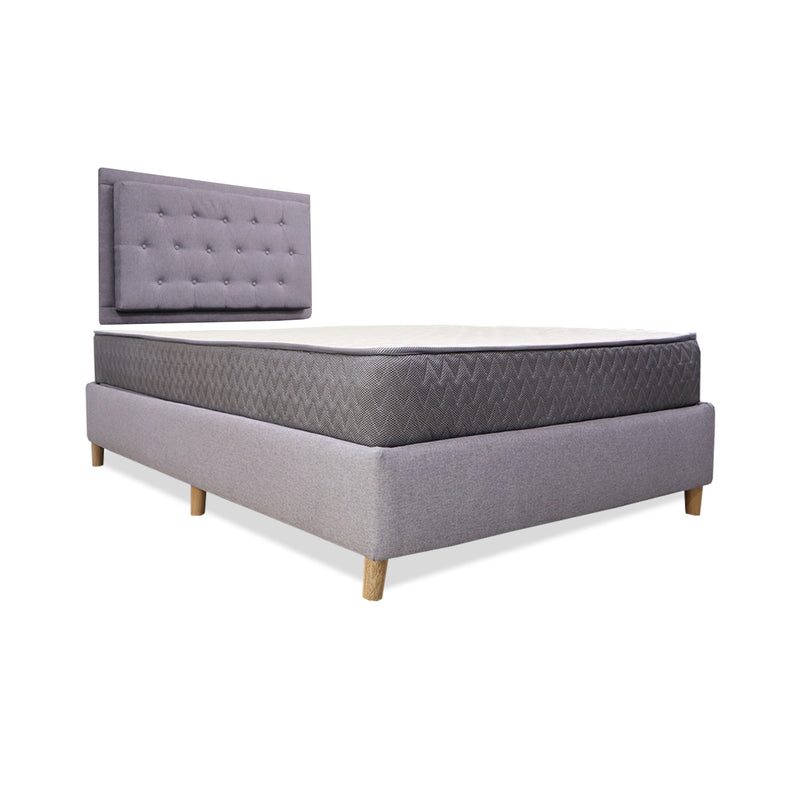 Combo Base Cama Y Colchón Tanner Gris Claro 100x190cm Sencillo Con Espaldar