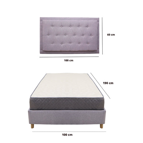 Combo Base Cama y Colchón Tanner Gris Claro 100x190cm Sencillo con Espaldar - Camas | Bylmo