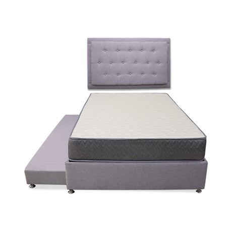 Combo Cama Tarima y Colchón Tanner Gris Claro 100x190cm Sencillo con Espaldar - Camas | Bylmo