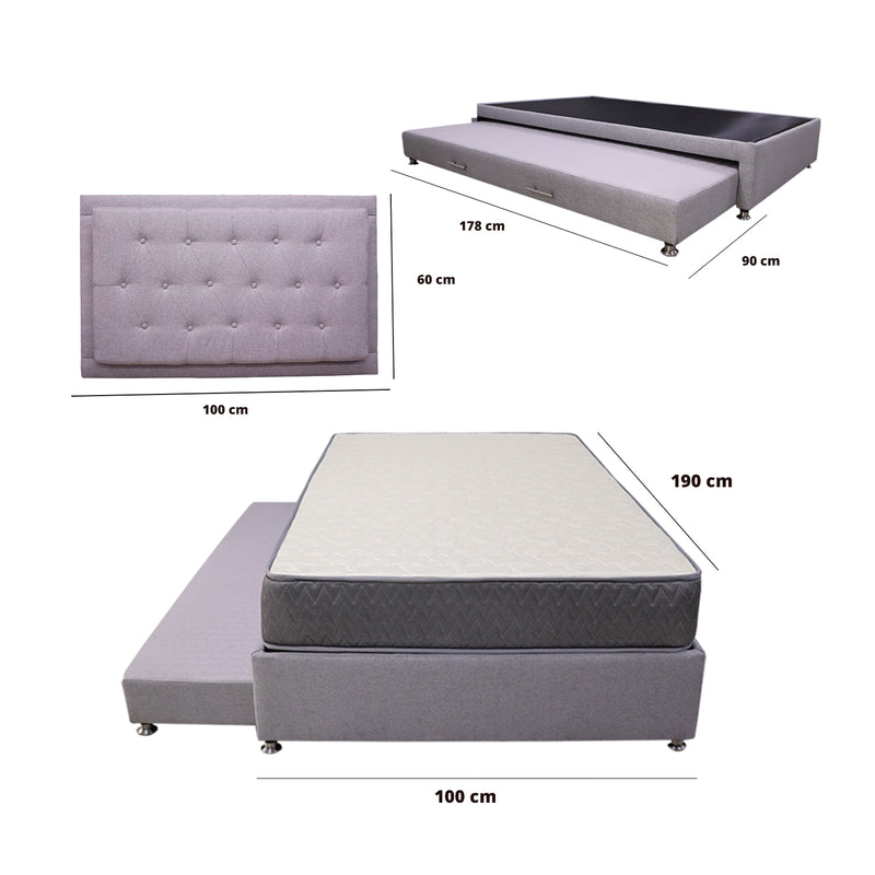 Combo Cama Tarima Y Colchón Tanner Gris Claro 100x190cm Sencillo Con Espaldar