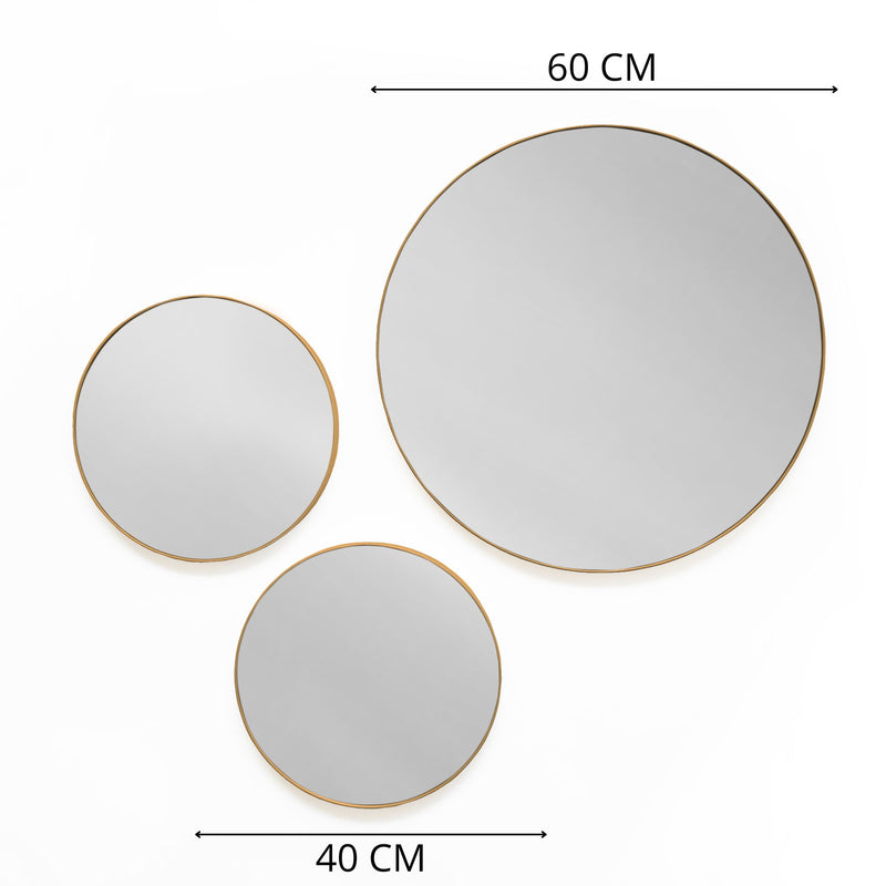 Set X 3 Espejos Visee Redondo Dorado 60x60cm Con Marco Metálico