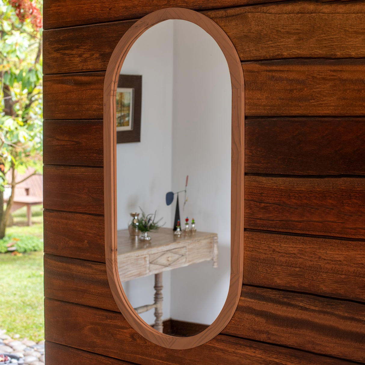 Espejo Visee Ovalado Tabaco 40x80cm con Marco en Madera - Espejos Decorativos | Bylmo