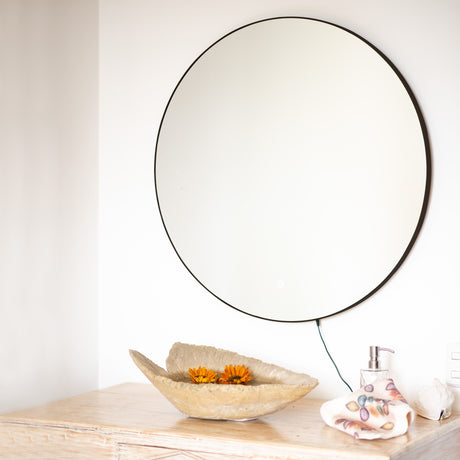 Espejo Visee Redondo Negro 60x60cm con Luz Led y Marco Metálico - Espejos Decorativos | Bylmo