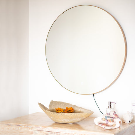 Espejo Visee Redondo Dorado 80x80cm con Luz Led y Marco Metálico - Espejos Decorativos | Bylmo