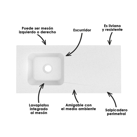 Mesón De Cocina Eco Granito Perla 120x16.4cm Con Pozuelo Para Lado Izquiedo - Mesones de Cocina | Bylmo