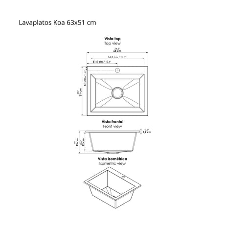 Lavaplatos Koa Sencillo Blanco Brillante 51x22cm Sobrepuesto - Lavaplatos | Bylmo