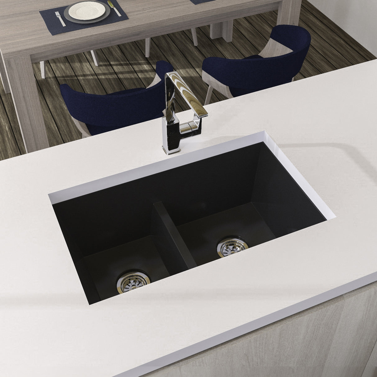 Lavaplatos Koa Doble Negro Brillante 56x25.6cm Sobrepuesto - Lavaplatos | Bylmo