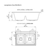 Lavaplatos Koa Doble Negro Brillante 56x25.6cm Sobrepuesto - Lavaplatos | Bylmo