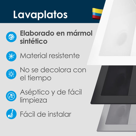 Lavaplatos Koa Doble Negro Brillante 56x25.6cm Sobrepuesto - Lavaplatos | Bylmo