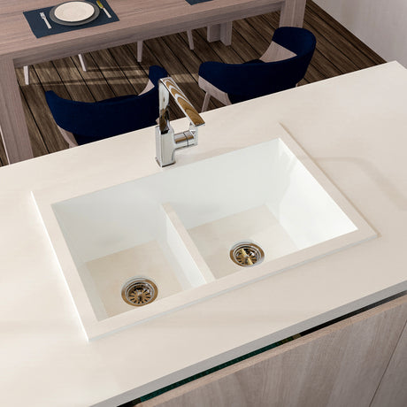 Lavaplatos Koa Doble Blanco Brillante 56x25.6cm Sobrepuesto - Lavaplatos | Bylmo