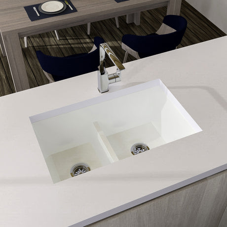 Lavaplatos Koa Doble Blanco Brillante 56x25.6cm Sobrepuesto - Lavaplatos | Bylmo